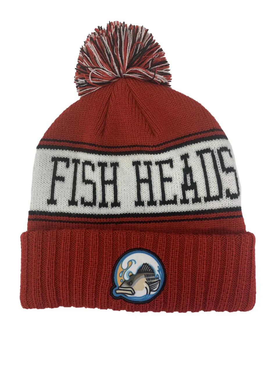 Fish Heads Striper Wave Patch Pom Pom Beanie - Image 13