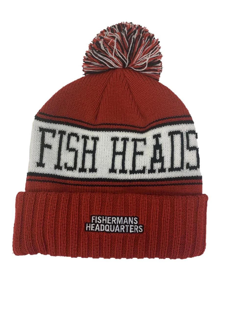 Fish Heads Striper Wave Patch Pom Pom Beanie - Image 2