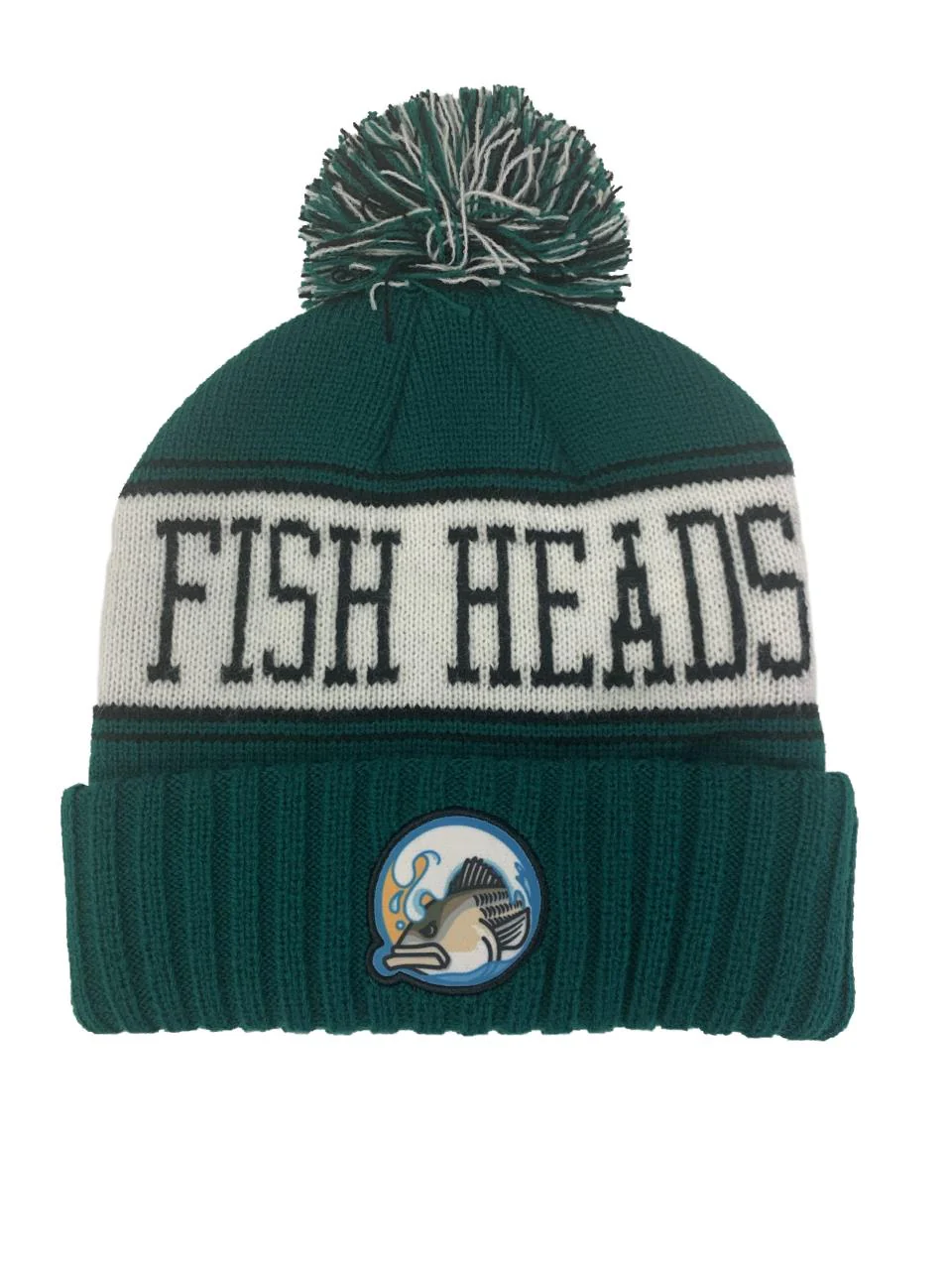 Fish Heads Striper Wave Patch Pom Pom Beanie - Image 5