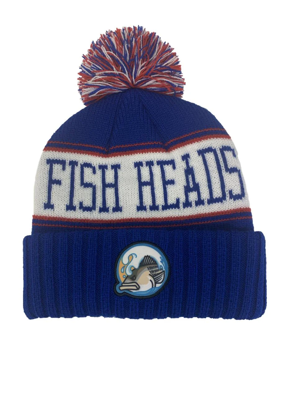 Fish Heads Striper Wave Patch Pom Pom Beanie - Image 7