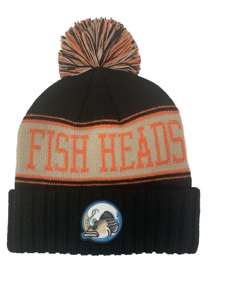 Fish Heads Striper Wave Patch Pom Pom Beanie - Image 9