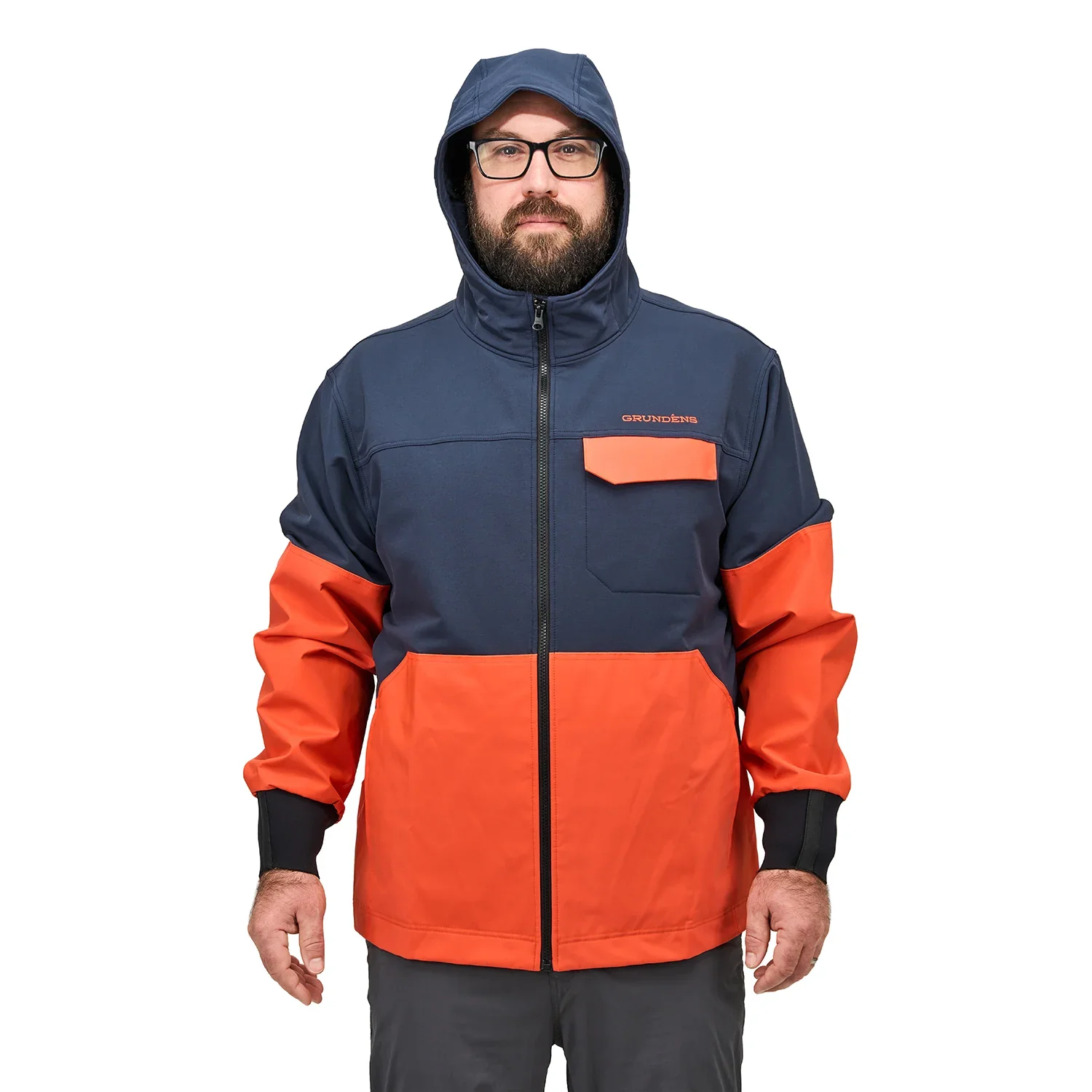 Grundens FishPicking Full Zip Jacket - Navy/Orange - Image 3