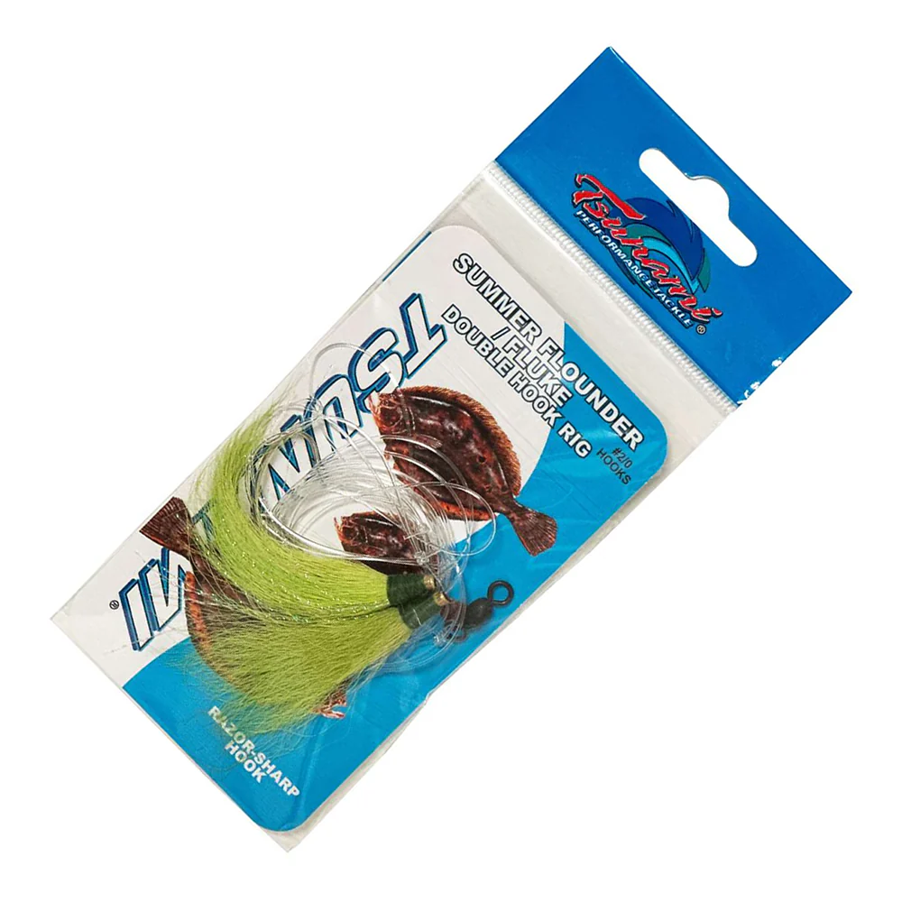 Tsunami TS-4568 Hi-Lo Wide Gap Hook Fluke Rigs with Double Bucktail Teaser - Image 4
